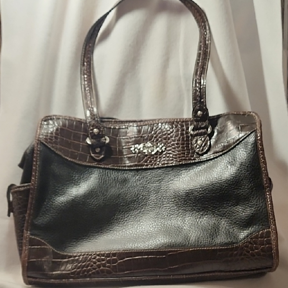 Rosetti Black and Brown Croc-Embossed Shoulder Bag